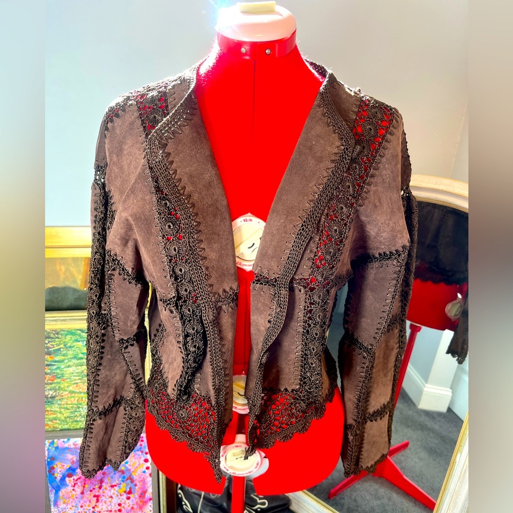 Vintage Scully Crochet Suede Jacket